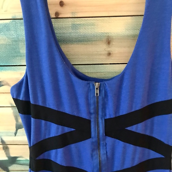 Royal Blue Tank Style Dress with Black Criss Cross Banding Detail Back Zipper - Picture 4 of 6